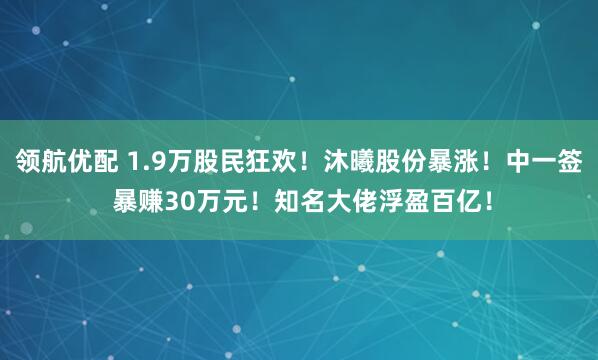 领航优配 1.9万股民狂欢！沐曦股份暴涨！中一签 暴赚30万元！知名大佬浮盈百亿！